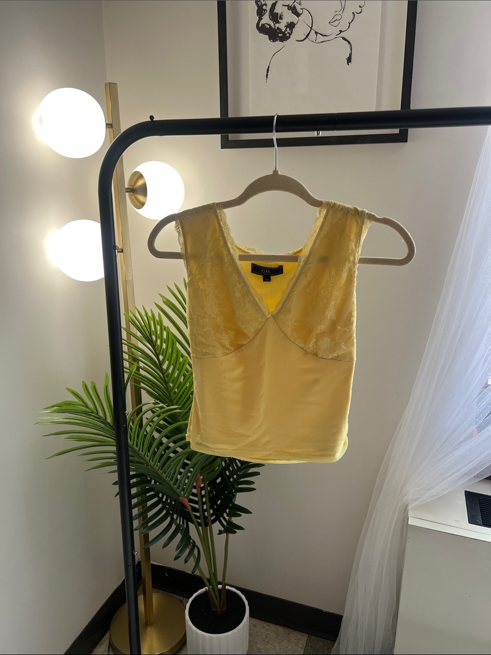 MV Sport Yellow Lace-Detail Camisole Tank